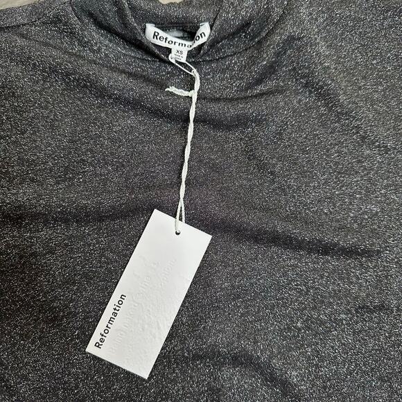 NWT Reformation Bailey Metallic Mock Neck Top Women's Silver Size XS X-Small - Picture 5 of 5